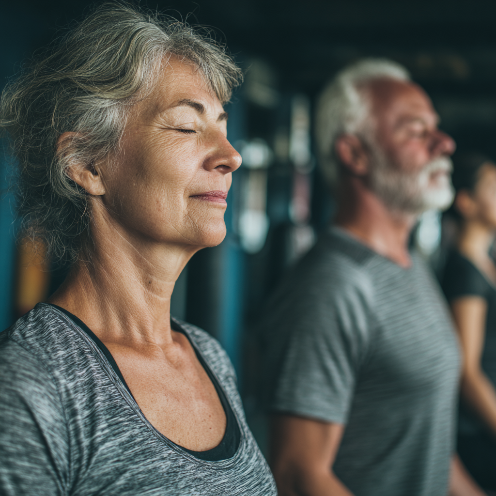 mature adults in peaceful fitness environment