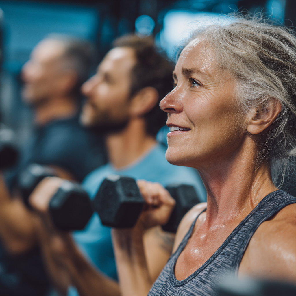 middle-aged adults engaging in fitness training session